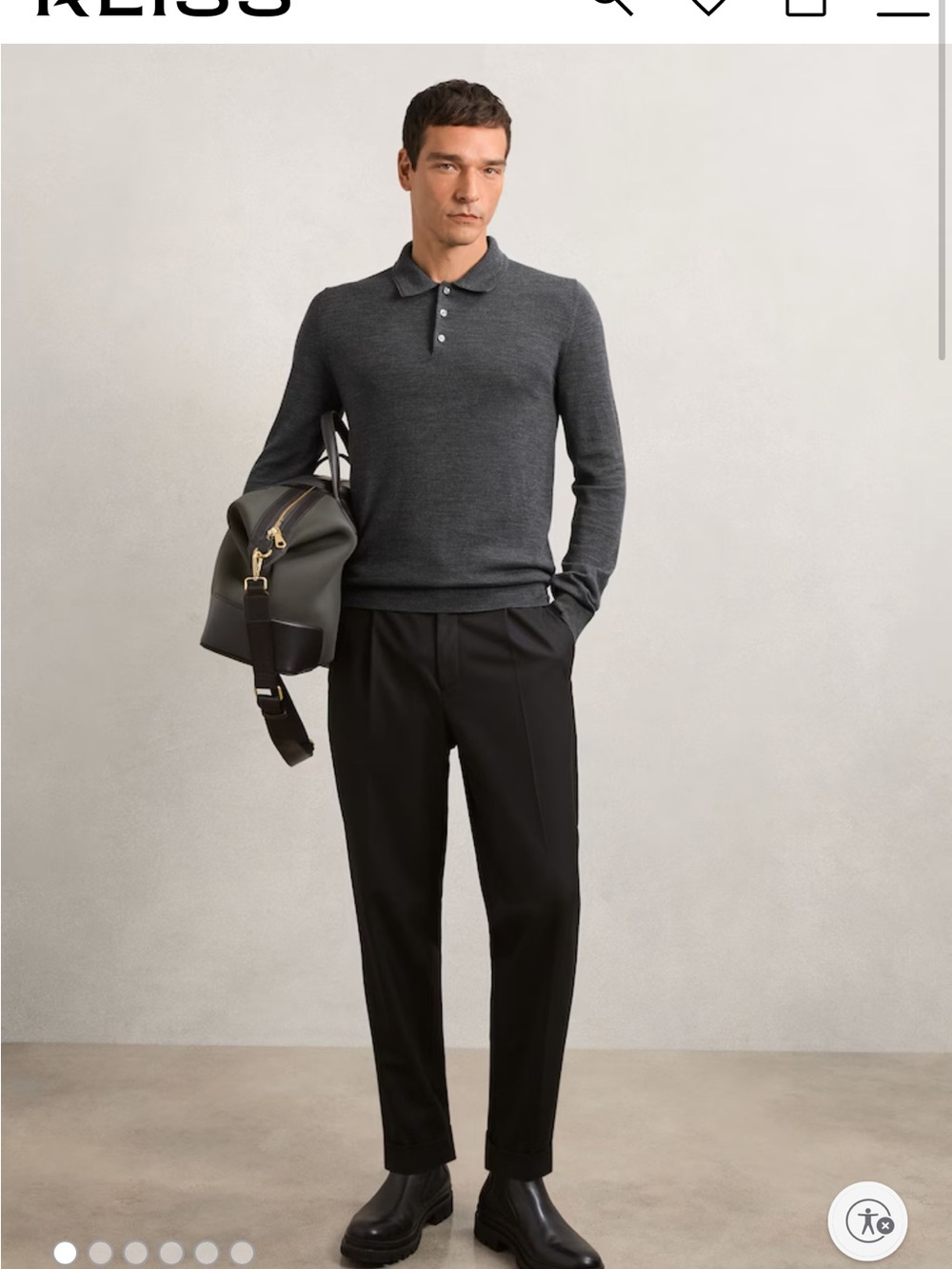 Reiss 100% Merino Wool Long-Sleeve Polo Shirt in Derby Grey Marl